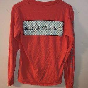 Simply Southern Pink Coral Gingham/Checkered/Picnic Long Sleeve Shirt si…